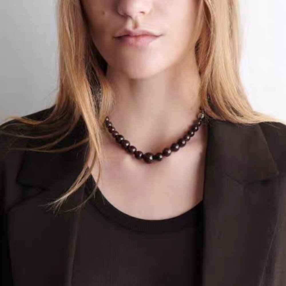 NWT COS Garnet Beaded Necklace Dark Brown Cafe